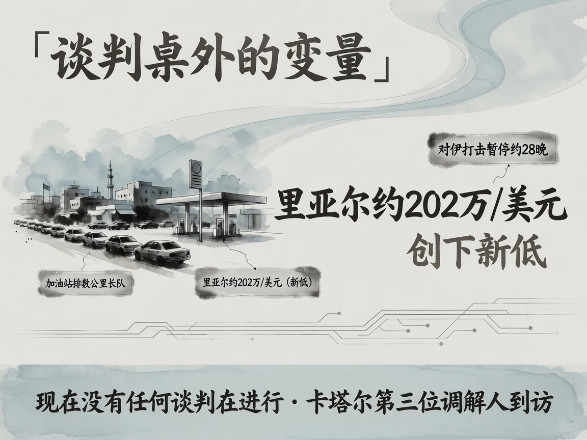 谈判桌外的变量:里亚尔约202万/美元创新低,加油站长队,对伊打击暂停约28晚