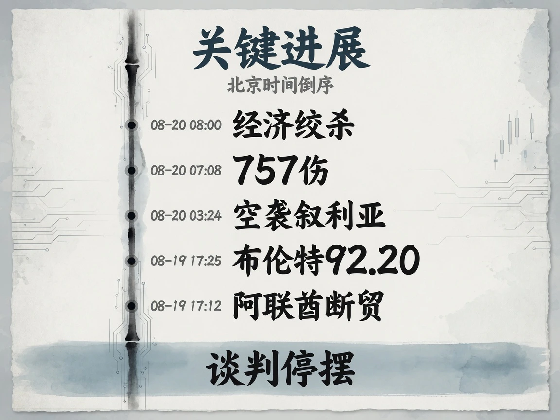 过去24小时关键进展倒序:经济绞杀、757伤、空袭叙利亚、布伦特92.20、阿联酋断贸