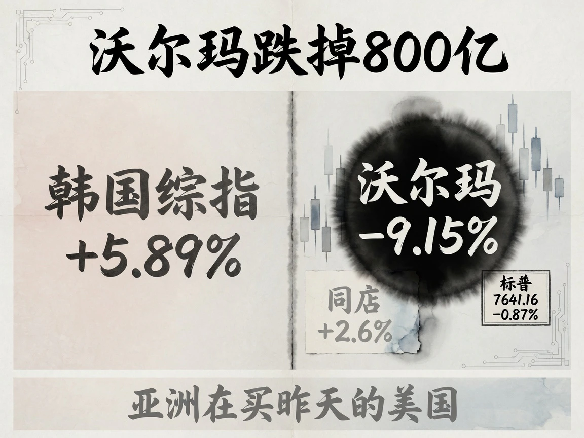 沃尔玛跌9.15%市值蒸发逾800亿美元,同店销售+2.6%;标普收7641.16跌0.87%;韩国综指涨5.89%